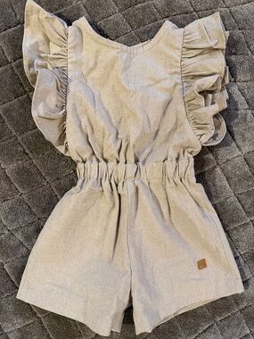 Girls Cream Ruffle Sleeve One-Piece Romper